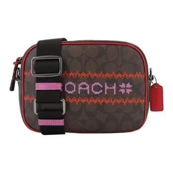 COACH Dempsey Canvas With Leather Camera Bag, Shoulder Bag Medium Size Women's Dark Brown