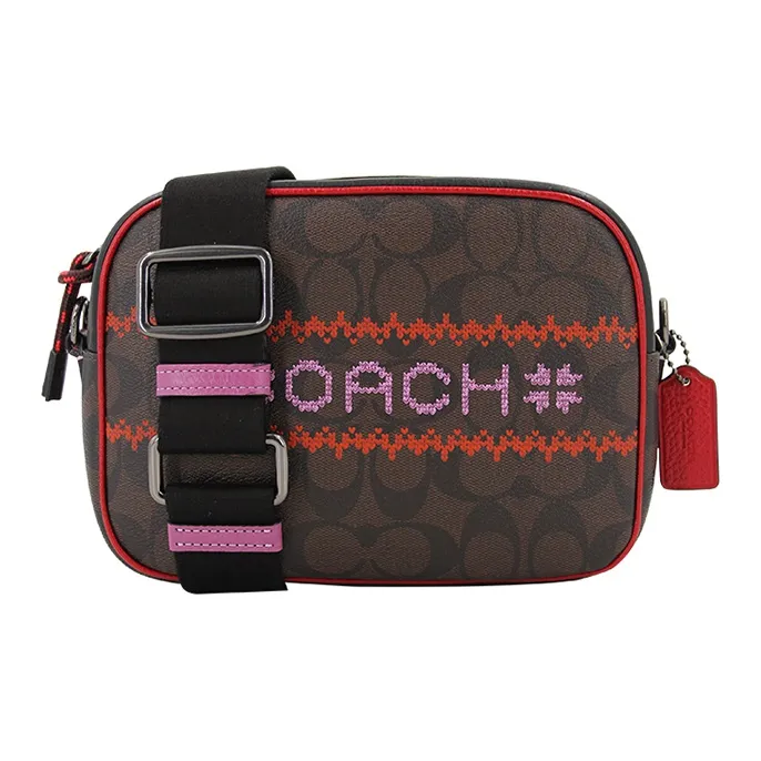 COACH Dempsey Canvas With Leather Camera Bag, Shoulder Bag Medium Size Women's Dark Brown-0