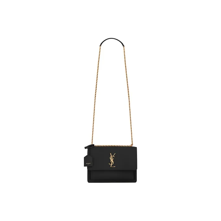 SAINT LAURENT Smooth Leather Sunset Bag Crossbody Bag Shoulder Bag Medium Size Women's Black-1