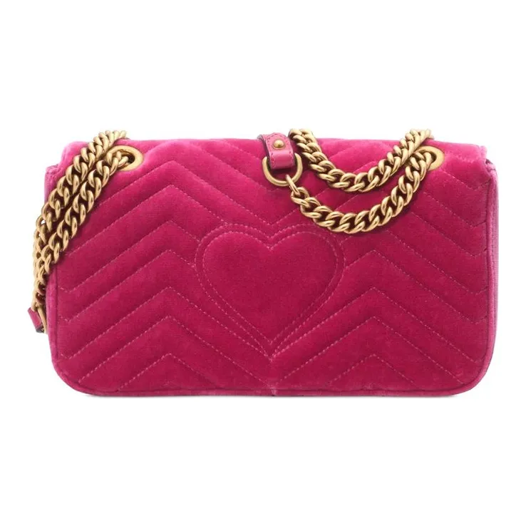 GUCCI Marmont Velvet Chain Crossbody Bag Shoulder Bag Small Size Women's Fuchsia-2