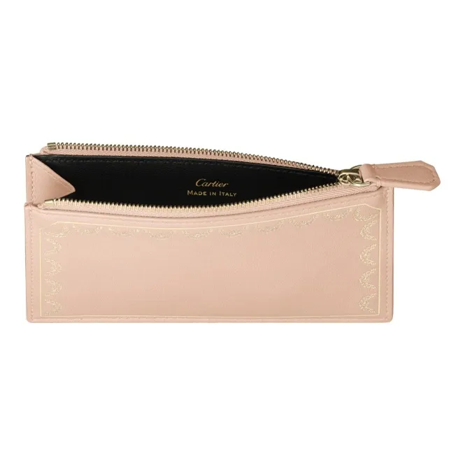 CARTIER GUIRLANDE Cow Leather Card Holder Women's Pink Beige-2