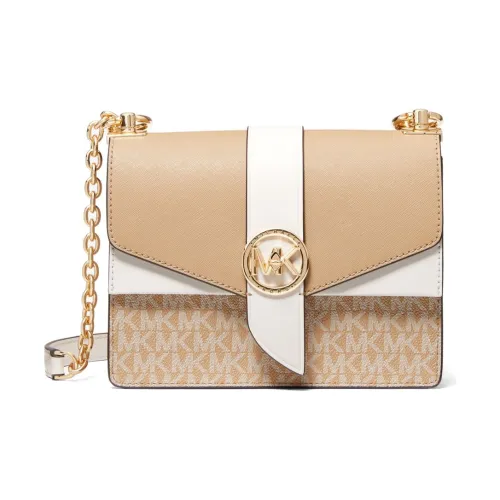 MICHAEL KORS Greenwich Coated Canvas Envelope Bag, Shoulder Bag, Crossbody Bag Small Size Women's Camel