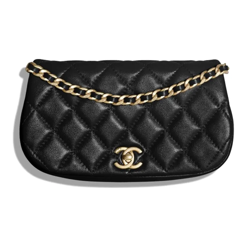 CHANEL Gold Tone Lock Chain Shoulder Bag, Crossbody Bag Women's Black-1