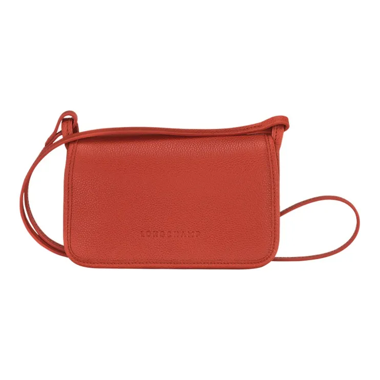 LONGCHAMP Le Foulonné Pebbled Cow Leather Wallet Shoulder Bag Women's Red-0