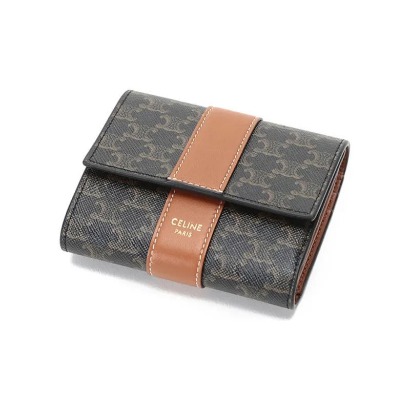 CELINE Canvas With Leather Wallet Regular Women's Charcoal Black/Tawny-5