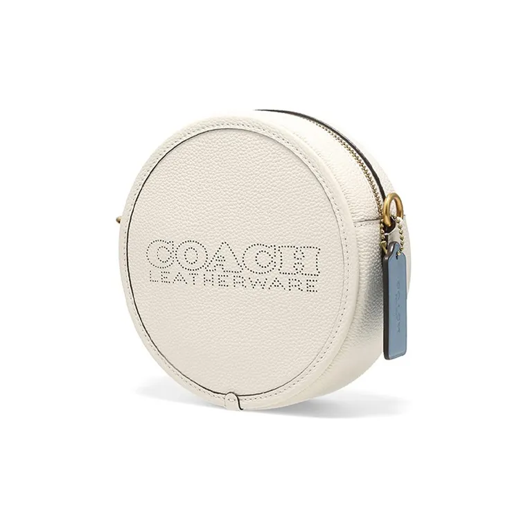 COACH Kia Pebbled Leather Cylinder Bag Handbag Shoulder Bag Crossbody Bag Women's White With Blue Shoulder Straps-1