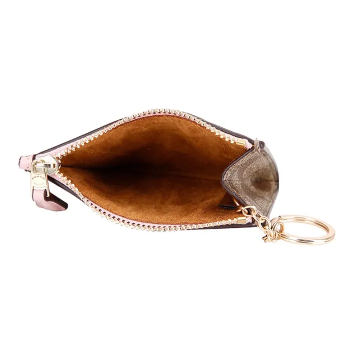 COACH Mini Id Skinny Leather Patchwork PVC Key Pouches Card Holders Mini Women's Pink & Brown Monogram-4