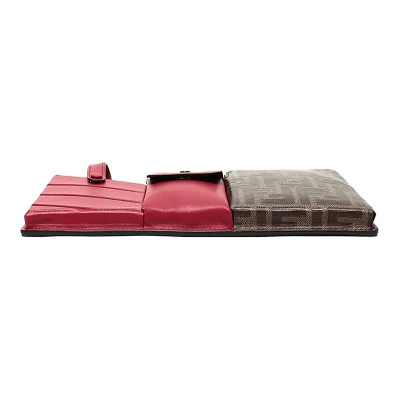 FENDI Coated Fabric With Leather Finish Courier Bag Crossbody Bag Shoulder Bag Women's Red & Brown-4