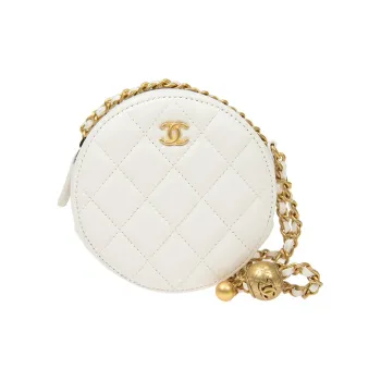 CHANEL Sheepskin Small Round Bag Shoulder Bag Crossbody Bag Regular Women's White