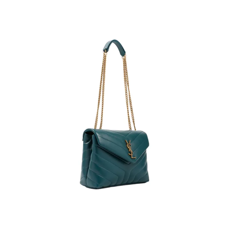 SAINT LAURENT LOULOU Quilting Calfskin Shoulder Bag Women's Turquoise-2