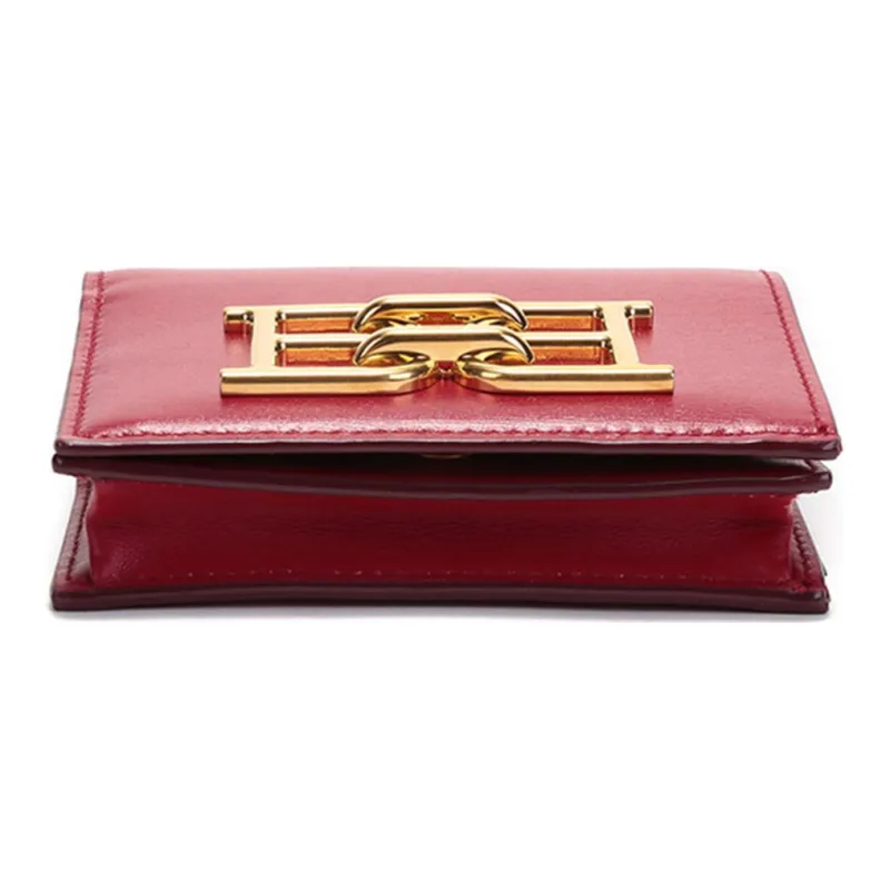 BALLY Leather Small Square Bag Crossbody Bag Shoulder Bag Mini Women's Red-4