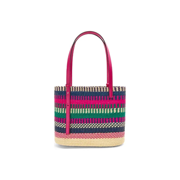 LOEWE Square Basket Palm Patchwork Cow Leather Handbag Shoulder Bag Women's Rose Red-2