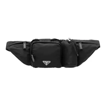 PRADA Nylon Fabric Fanny Pack Sling Bags Unisex Black