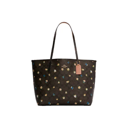 COACH City Canvas With Leather Tote Bag, Shopping Bag, Shoulder Bag, Handbag Women's Dark Brown