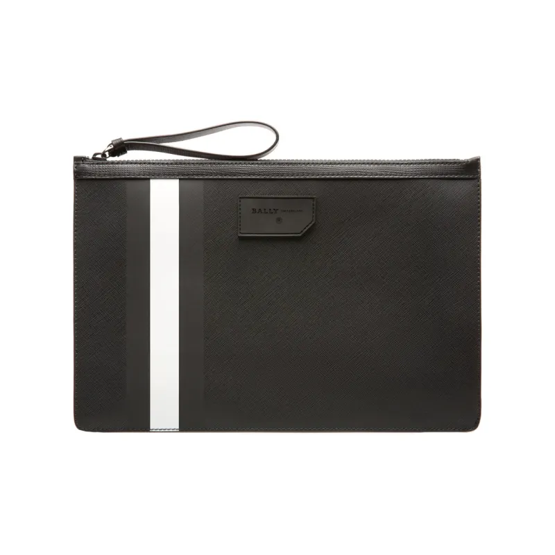 BALLY BOLLIS Canvas Leather Coin Purse Clutch Large Size Men's Black/White-1