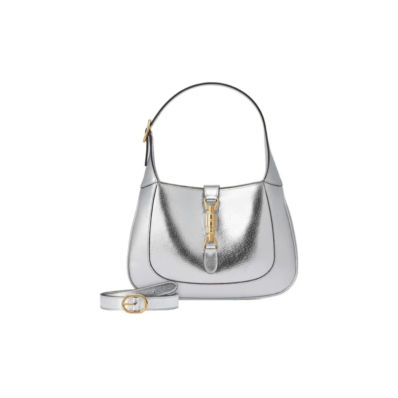 GUCCI Jackie 1961 Leather Crescent Shoulder Bag Shoulder Bag Small Size Women's Silver-0