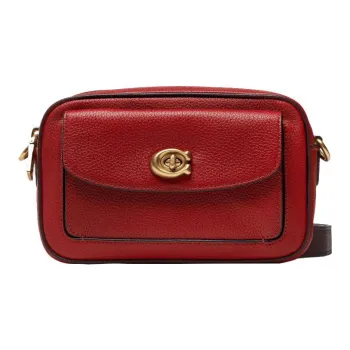 COACH Willow Pebbled Leather Camera Bag Shoulder Bag Crossbody Bag Small Size Women's Red