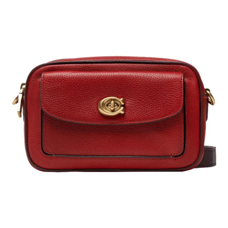 COACH Willow Pebbled Leather Camera Bag Shoulder Bag Crossbody Bag Small Size Women's Red-0