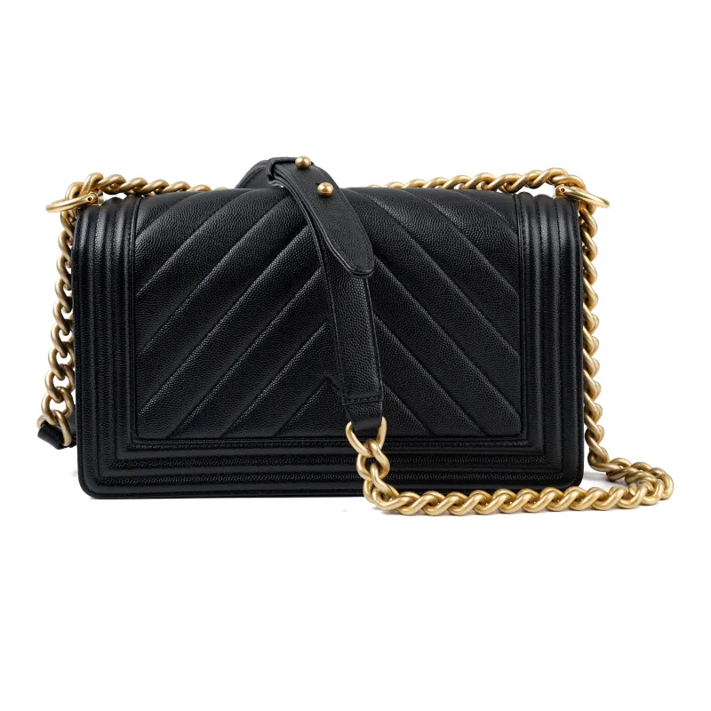 CHANEL Leboy Cow Leather Shoulder Bag, Crossbody Bag Medium Size Women's Black-2