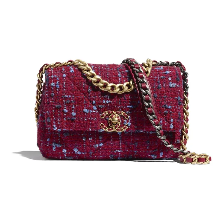CHANEL 19Bag Soft Tweed Fabric Flap Bag, Shoulder Bag, Crossbody Bag Women's Covered With Pink-0