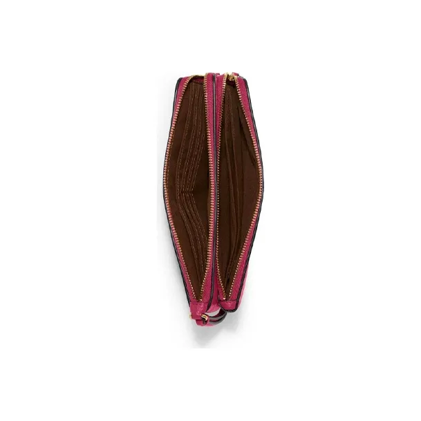 COACH Double Zip Wallet Canvas/Leather Wallet Medium Size Women's Pink, Brown & Multicolor-1