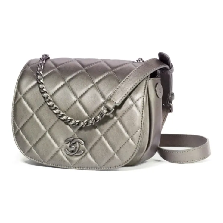 CHANEL Metal Texture Calfskin Shoulder Bag, Crossbody Bag Mini Women's Ruthenium Color-1