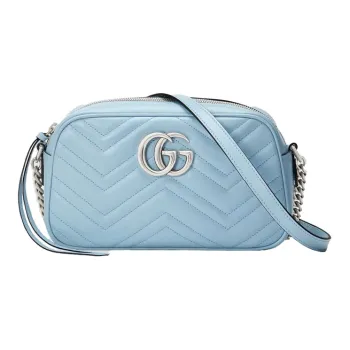 GUCCI Marmont Leather Camera Bag Portable Crossbody Bag Shoulder Bag Women's Light Blue