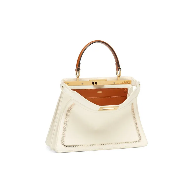 FENDI Peekaboo ISeeU Canvas With Leather Shoulder Bag Crossbody Bag Handbag Medium Size Women's White-1