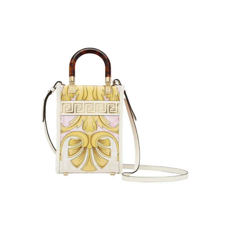 FENDI Versace Collaboration Cow Leather Shoulder Bag Crossbody Bag Handbag Mini Women's Gold/Pink White-2