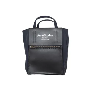 Acne Studios Cow Leather Patchwork Canvas Tote Bag Shopping Bag Handbag Shoulder Bag Crossbody Bag Mini Unisex Black