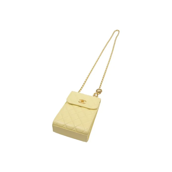 CHANEL Lambskin Cell Phone Pouch Women's Yellow-3