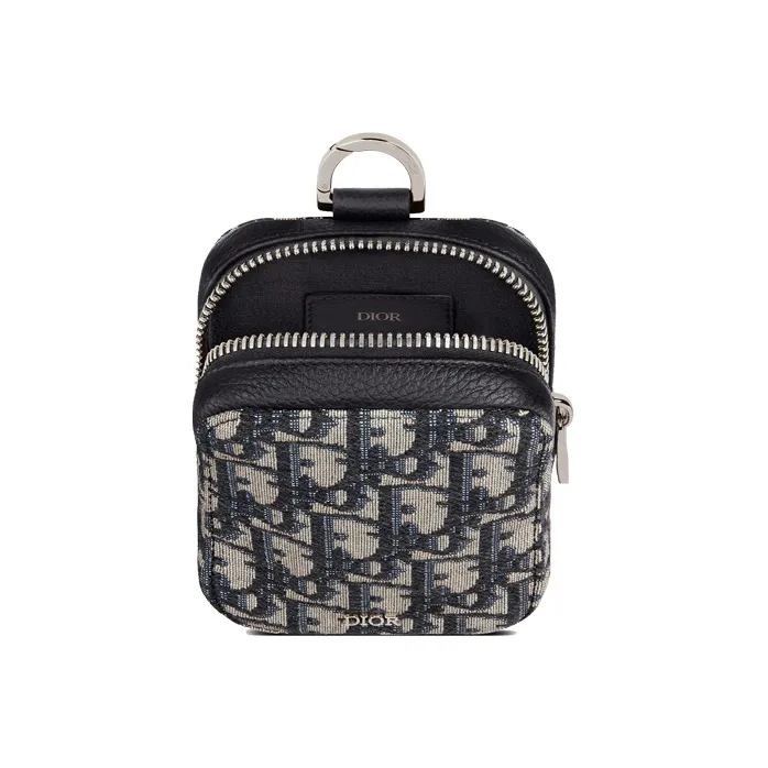 DIOR Printed Vertical Necklace Pouch Coin Purse Clutch Unisex Beige/Black-4