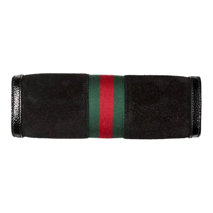 GUCCI Suede Patchwork Patent Leather Shoulder Bag Small Size Women's Black-3