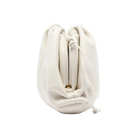 Bottega Veneta Smooth Calf Leather Cloud Bag Clutch Mini Women's White-2