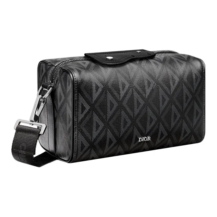 DIOR Lingot Smooth Cow Leather With Cotton Grey Canvas Handbag Shoulder Bag Crossbody Bag Men's Black-2