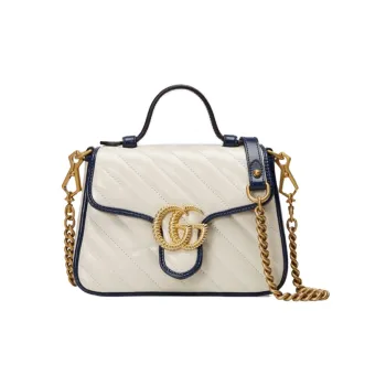 GUCCI GG Marmont Quilting Leather Messenger Bag Portable Crossbody Bag Shoulder Bag Mini Women's White & Blue