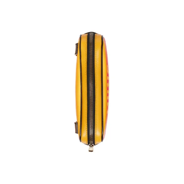 GUCCI Leather One Shoulder Crossbody Bag, Sling Bag, Fanny Pack Unisex Yellow Black-3