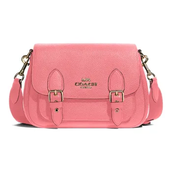 COACH Lucy Pebbled Leather Shoulder Bag Crossbody Bag Medium Size Women's Toffee Pink & Gold Zip Closure