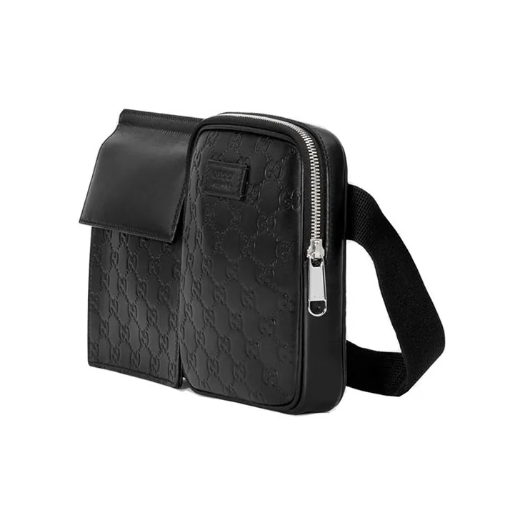 GUCCI Leather Patchwork Cow Leather Shoulder Bag Crossbody Bag Sling Bag Fanny Pack Men's Black-2