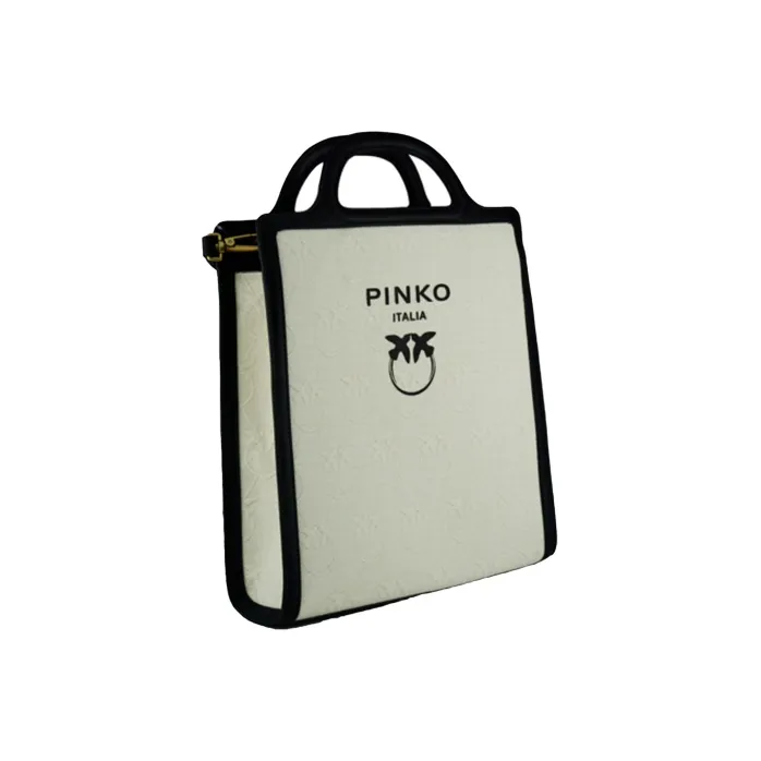PINKO PU Tote Bag Shopping Bag Handbag Shoulder Bag Crossbody Bag Large Size Unisex Beige/Black-1