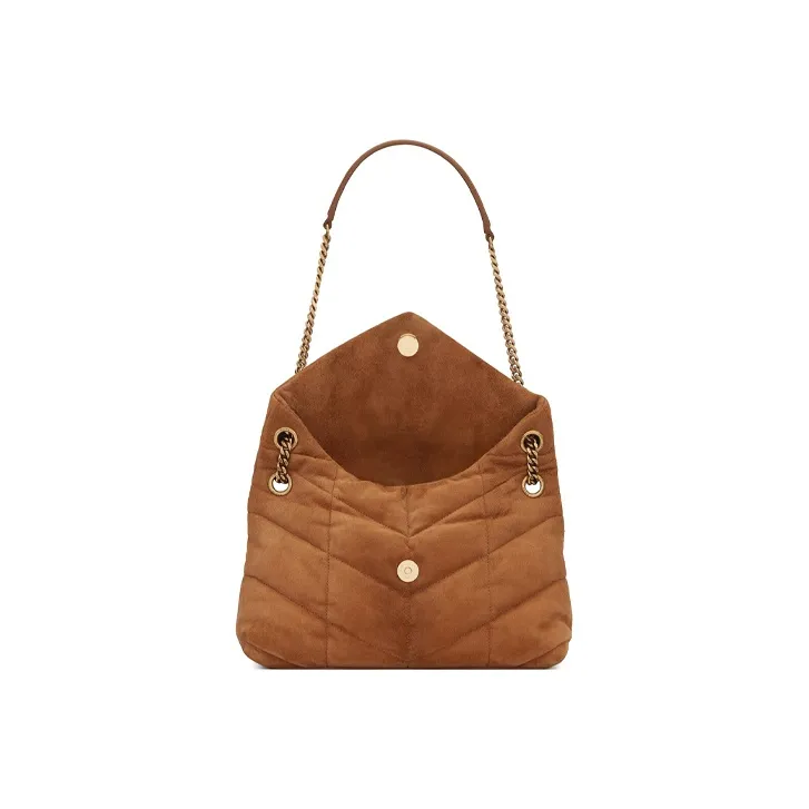 SAINT LAURENT PUFFERLOULOU Suede Cloud Bag Pillow Bag Crossbody Bag Shoulder Bag Small Size Women's Cinnamon-2
