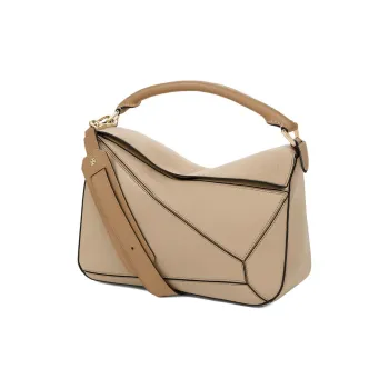 LOEWE Puzzle Cow Leather Geometric Puzzle Bag, Shoulder Bag, Crossbody Bag, Handbag Medium Size Women's Sand
