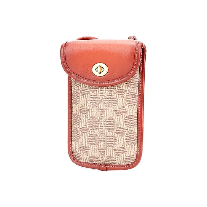 COACH Turnlock Artificial Leather With Leather One Shoulder Handbag, Crossbody Bag Mini Women's Caramel Khaki-1