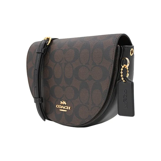 COACH Ellen Leather Shoulder Bag Saddle Bag Crossbody Bag Small Size Women's Dark Brown Monogram-1
