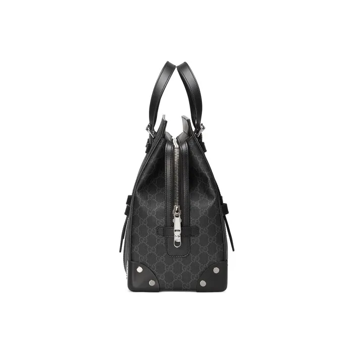 GUCCI GG Canvas With Leather Corner Covered Tactical Tote Bag Crossbody Bag, Handbag Medium Size Men's Black-3