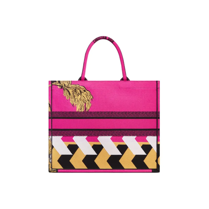 DIOR BookTote Zoom Pop Ju Print Embroidery Tote Bag Shopping Bag Handbag Women's Pink-3