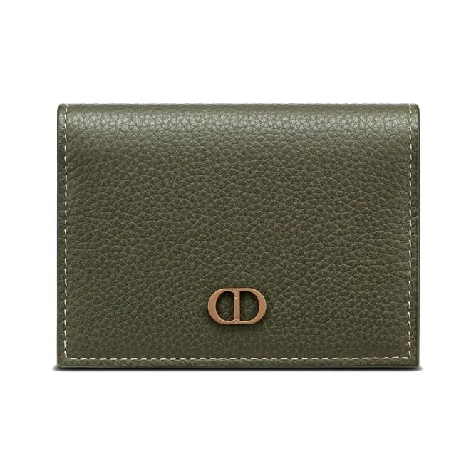 DIOR Grained Calfskin Business Card Holder Coin Purse Card Holder Men's Olive Green-0