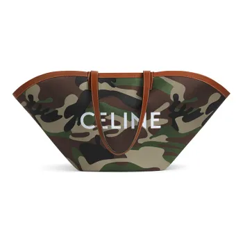 CELINE Couffin Textile With Leather Basket Bag Handbag Tote Shopping Bag Shoulder Bag Women's Camouflage Khaki