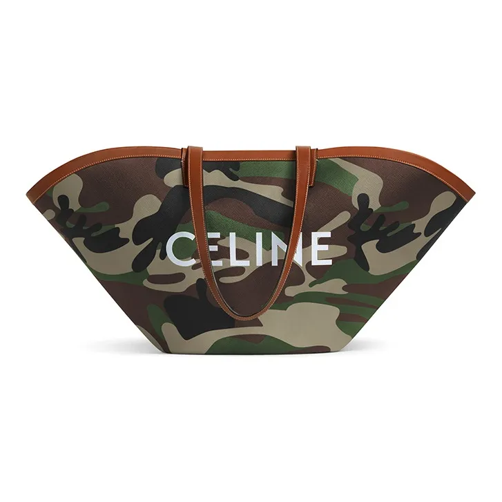 CELINE Couffin Textile With Leather Basket Bag Handbag Tote Shopping Bag Shoulder Bag Women's Camouflage Khaki-0