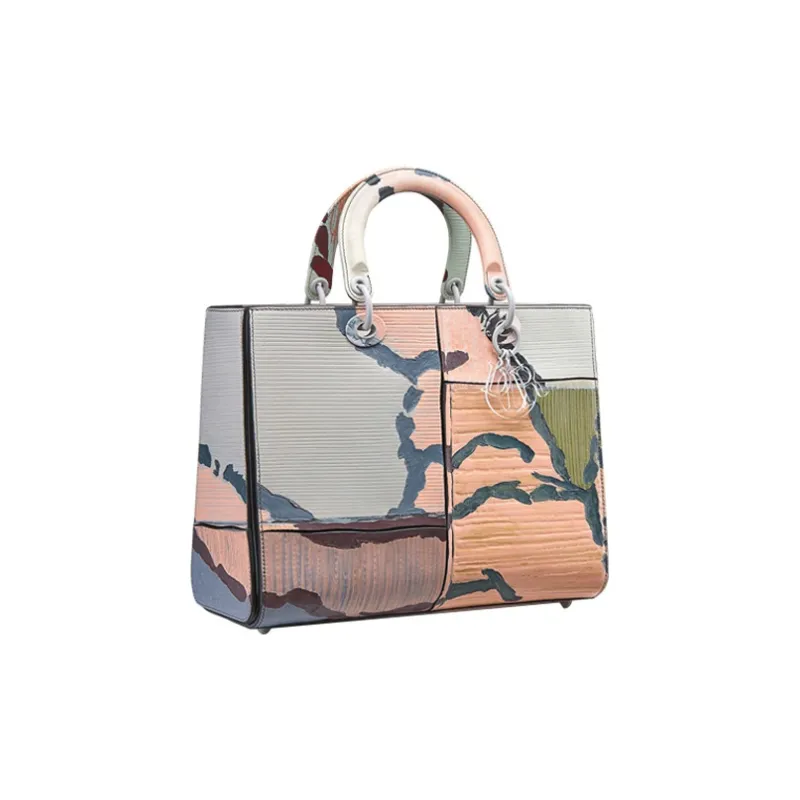 DIOR Lady Dior Cow Leather Handbag Large Size Women's Gray, Blue, Nude Pink, Green-1